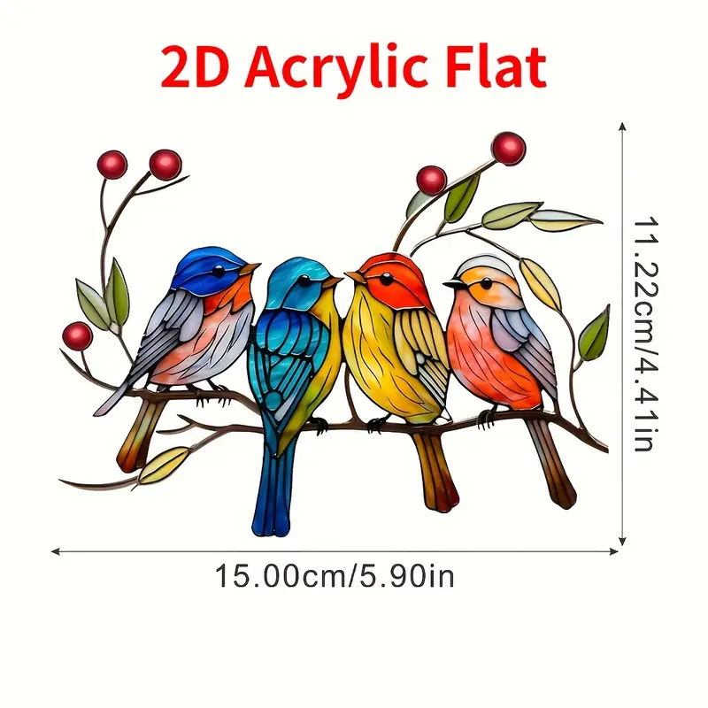 Acrylic Hanging Garden Suncatcher Birds on a Branch 15cm wide on a Hessian Rope