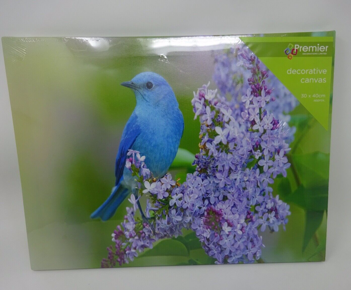 Decorative Canvas Picture Bluebird on Lilac & Purple Flowers Scene 40 x 30cm