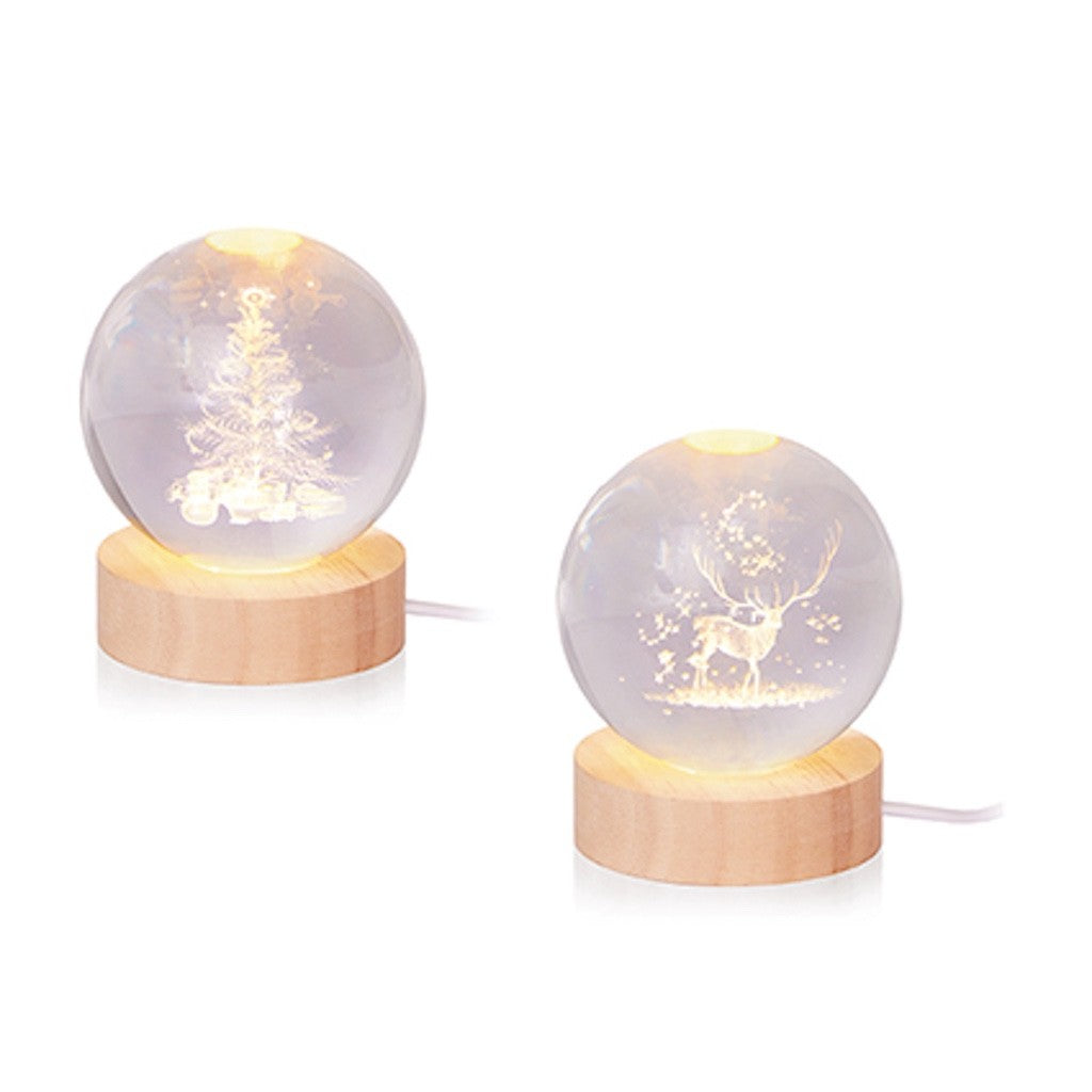3D Etched Globe Christmas Tree or Reindeer Warm White LED 10cm High