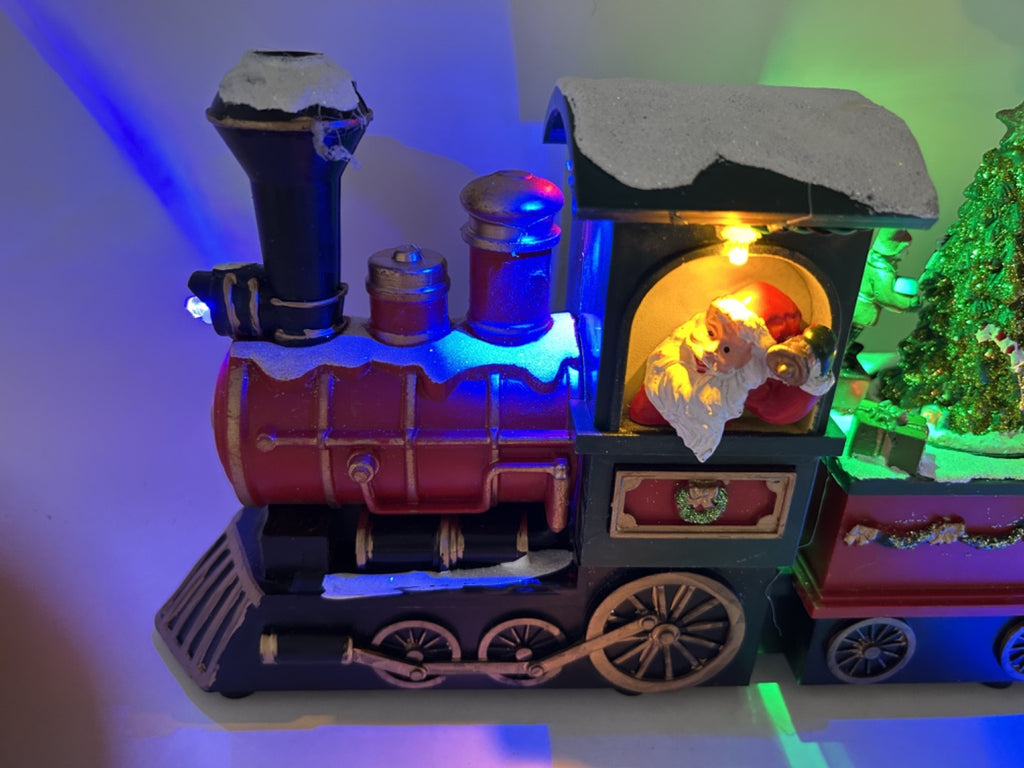 Multicoloured LED Light Up Santa Train Locomotive Decoration Revolving Tree 38cm