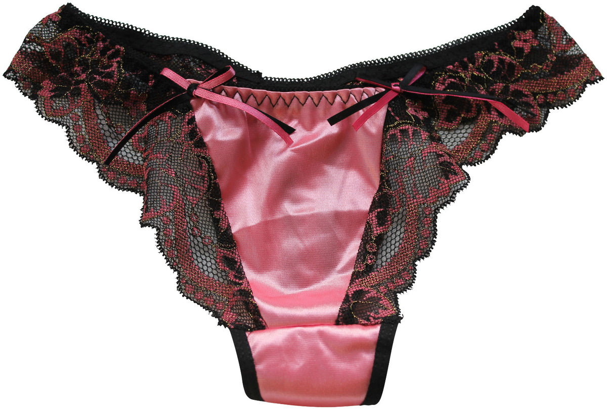 Choice of 3 Colours Beautiful Sexy Ladies Panties Briefs Thong Satin & Lace 8-10