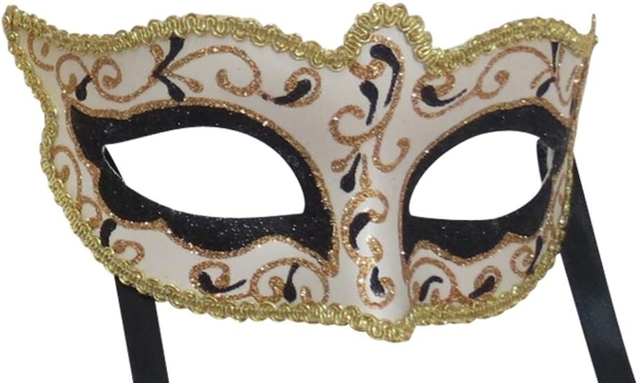 SPARKLING GOLD IVORY & BLACK VENETIAN MASQUERADE PARTY CARNIVAL BALL MASK