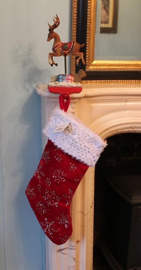 Large Heavy Metal Reindeer Christmas Stocking Hanger 27cm Tall with Stocking