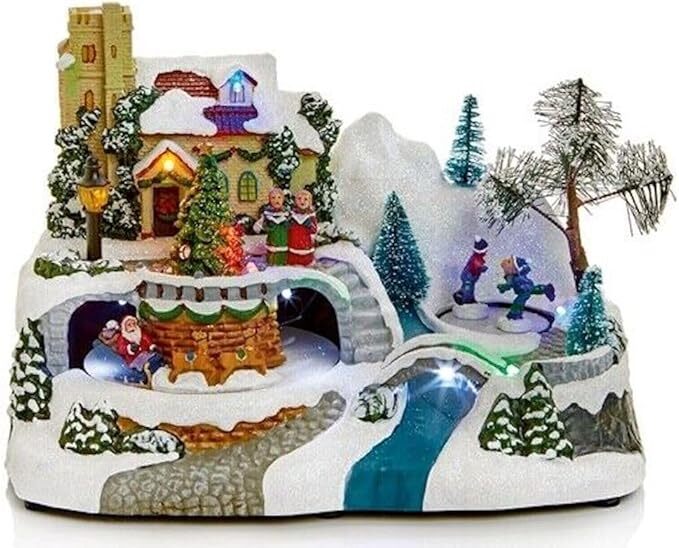 Choice of 3 LED Light Animated Village Christmas Carousel 24cm Wide 3 Turntables