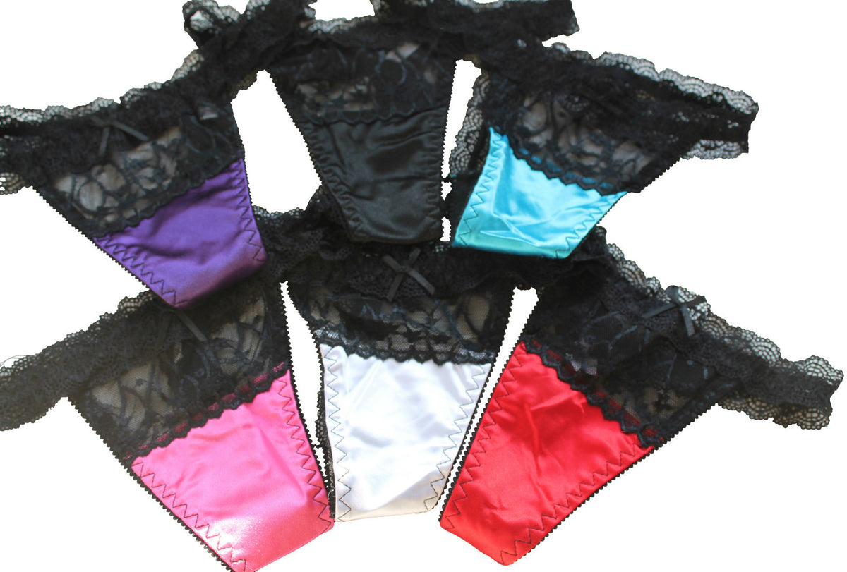 Choice of 6 Colours Beautiful Sexy Ladies Panties Briefs Thong Satin & Lace 8-10