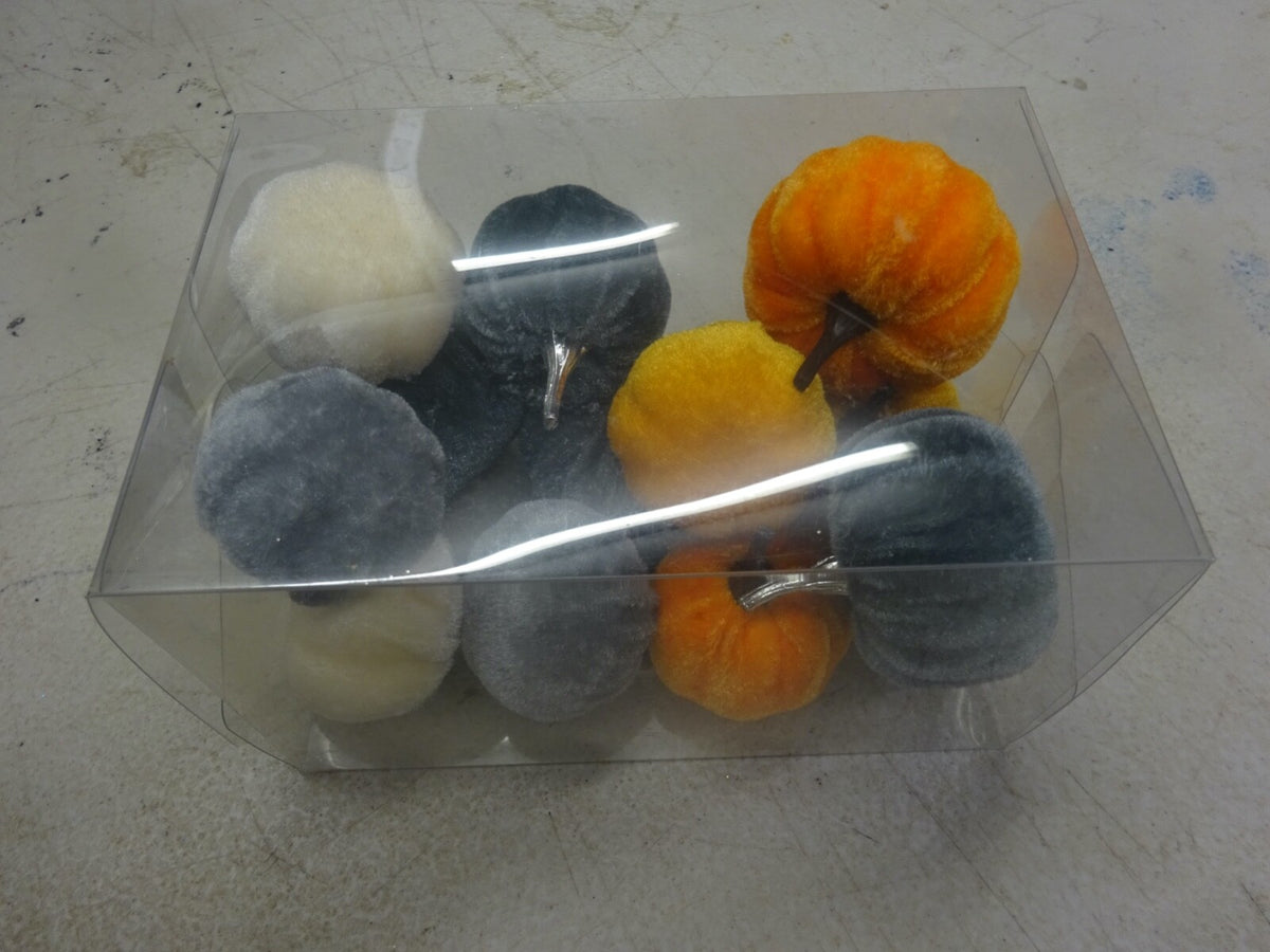 Set of 12 Assorted Velvet Pumpkins Halloween Decorations in Presentation Pack