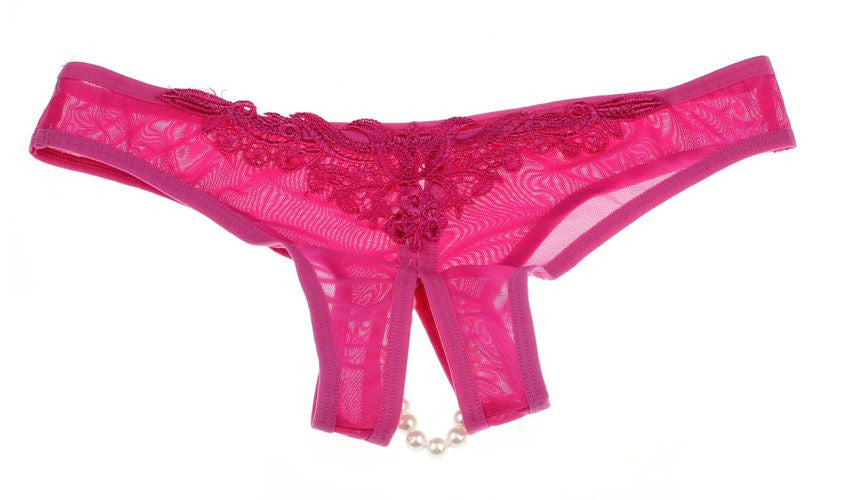 Choice 6 Colour Ladies Panties Briefs Thong Crotchless Sheer Fabric Pearls 8-12