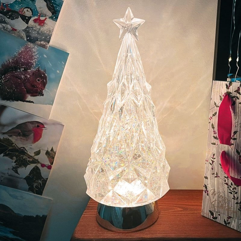 Christmas Tree Twirl LED Light Up Water Spinner Lantern Auto Glitter Snow 30cm