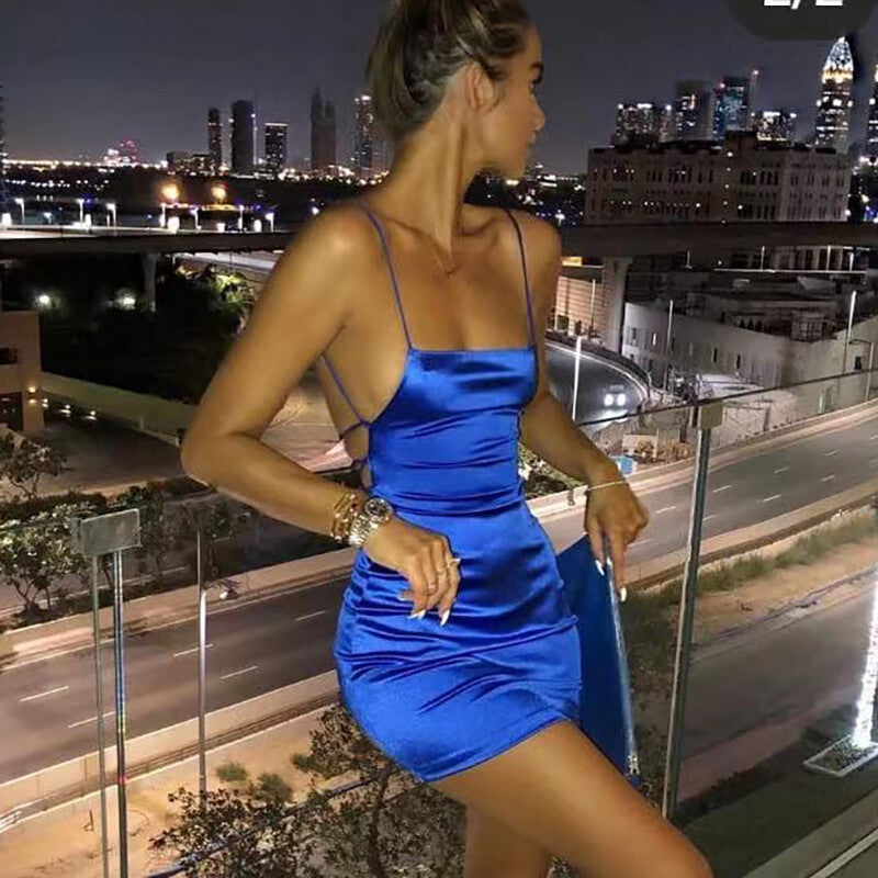 Ladies Sexy Choice of Red Blue or Mint Backless Ruched Short Mini Dress Size 10
