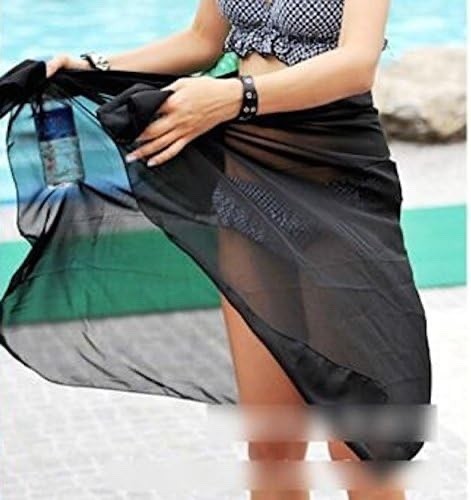Summer Beach Chiffon Sarong Beach Wrap Bikini Cover Up Scarf Black 150 x 100cm