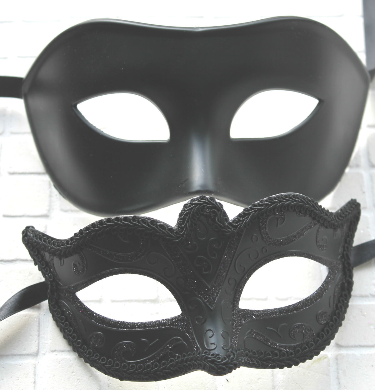 HIS N HERS PAIR COUPLES MIDNIGHT BLACK VENETIAN MASQUERADE PARTY EYE MASKS