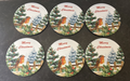 Merry Christmas Festive Set of 6 Robin Melamine Coasters in Red Holder 11cm  Dia