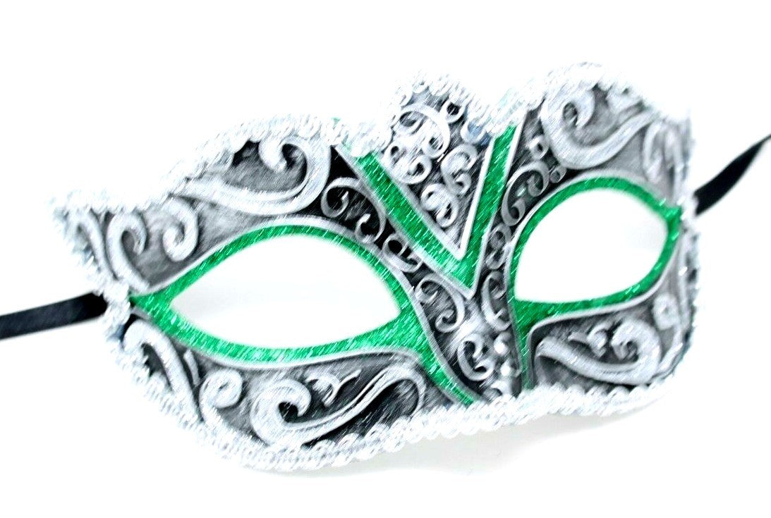 GREEN SILVER AND BLACK STUNNING VENETIAN  MASQUERADE CARNIVAL PARTY EYE MASK