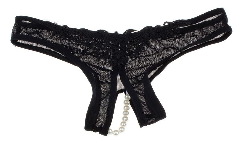 Choice 6 Colour Ladies Panties Briefs Thong Crotchless Sheer Fabric Pearls 8-12