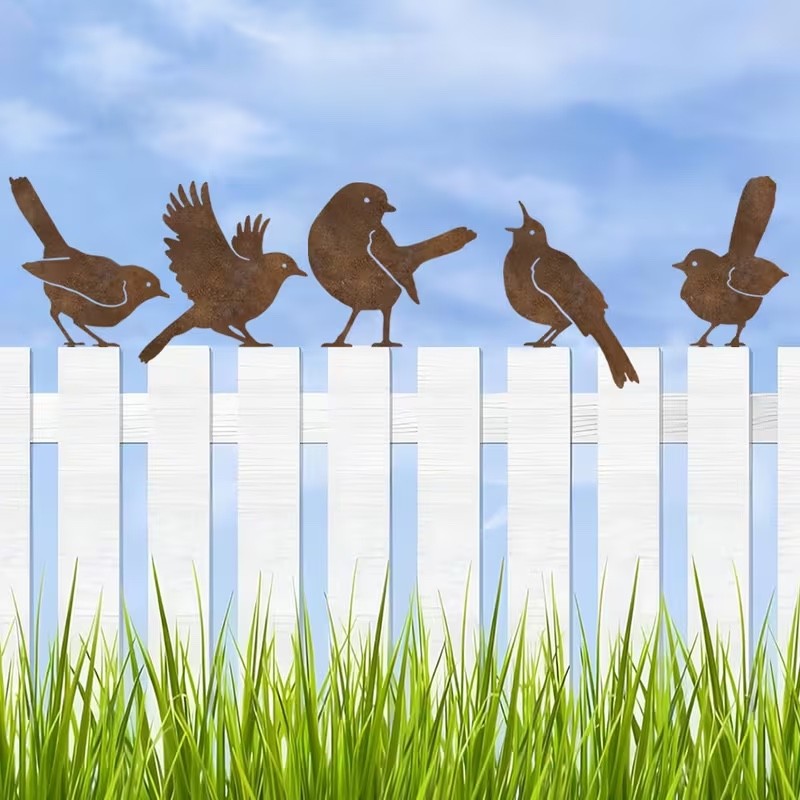 5 x Rust Effect Acrylic British Birds Different Shapes 10cm Tall Garden Decor