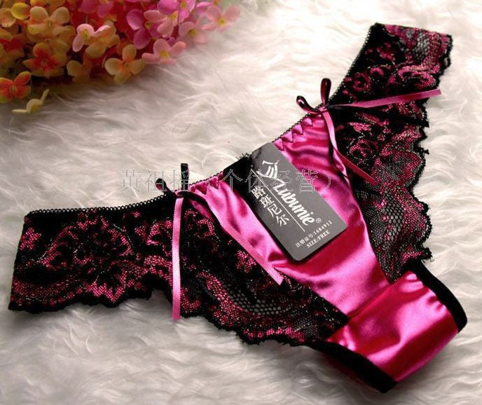 Choice of 3 Colours Beautiful Sexy Ladies Panties Briefs Thong Satin & Lace 8-10