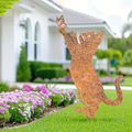 Core-Ten Rusty Cat Kitten Butterfly Garden Ornament Figurine 25cm Long 15cm Deep