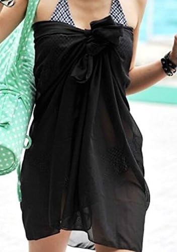 Summer Beach Chiffon Sarong Beach Wrap Bikini Cover Up Scarf Black 150 x 100cm