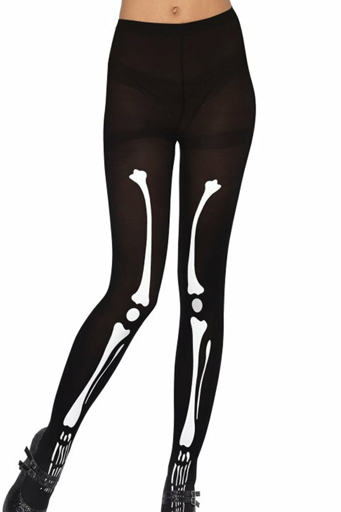 Ladies Skeleton Bones Halloween Fancy Dress Tights One Size 120D Day of the Dead