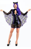 Black Faux Leather Lace Bat Cat Halloween Dress Costume & Ears Headband Size 12