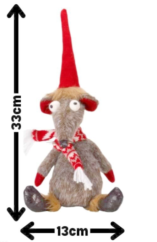 Christmas Festive Sitting Remi Rat & Hat Scarf Weighted Base Approx 33cm Tall