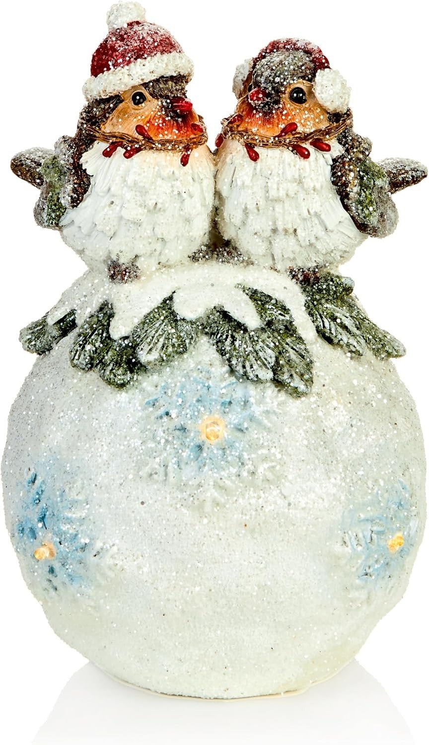 Christmas LED Light Up 2 Robins on a Snowball Lantern Lamp Decoration 19cm High
