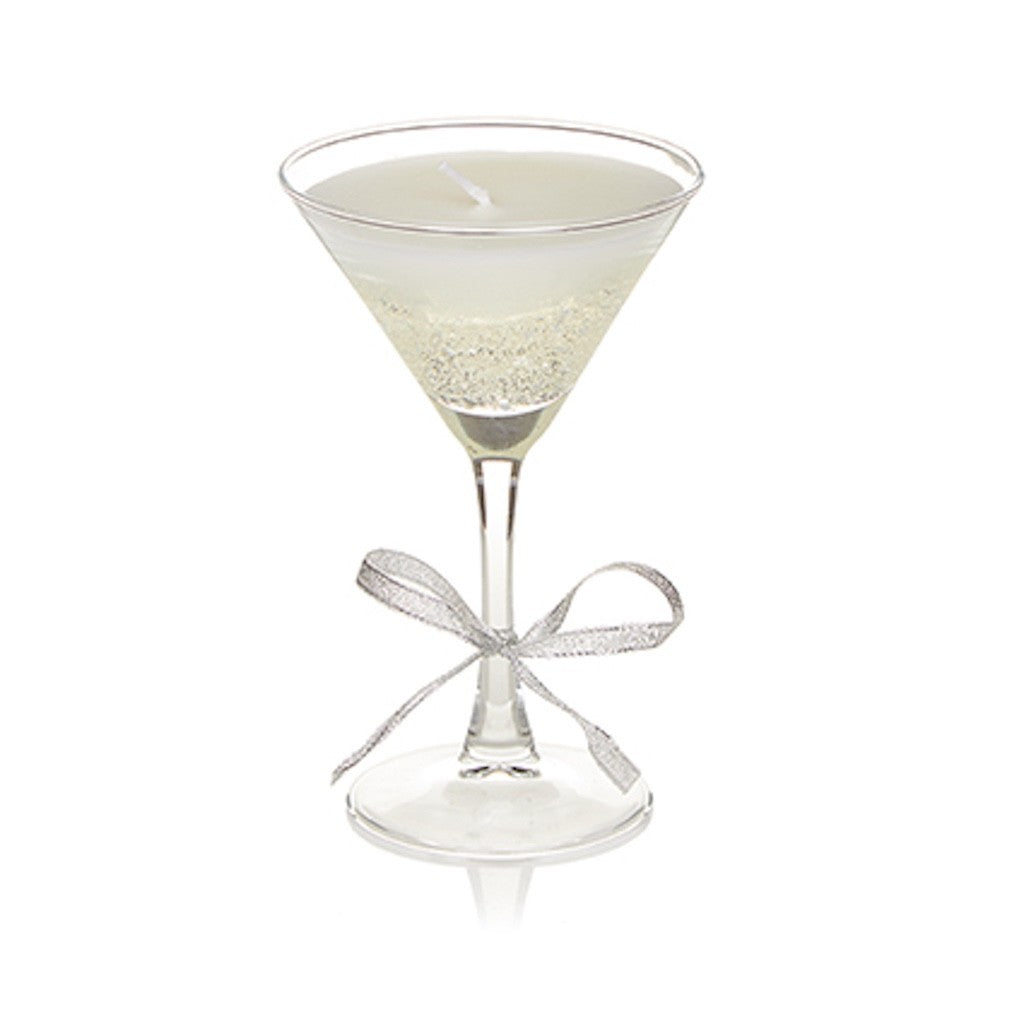 Christmas Martini Glass Gel Candle with Silver Stars & Bow 16cm Tall x 10cm Wide