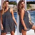 Black & White Polka Dot Chiffon Sleeveless Summer Dress Bikini Cover Up 10-12