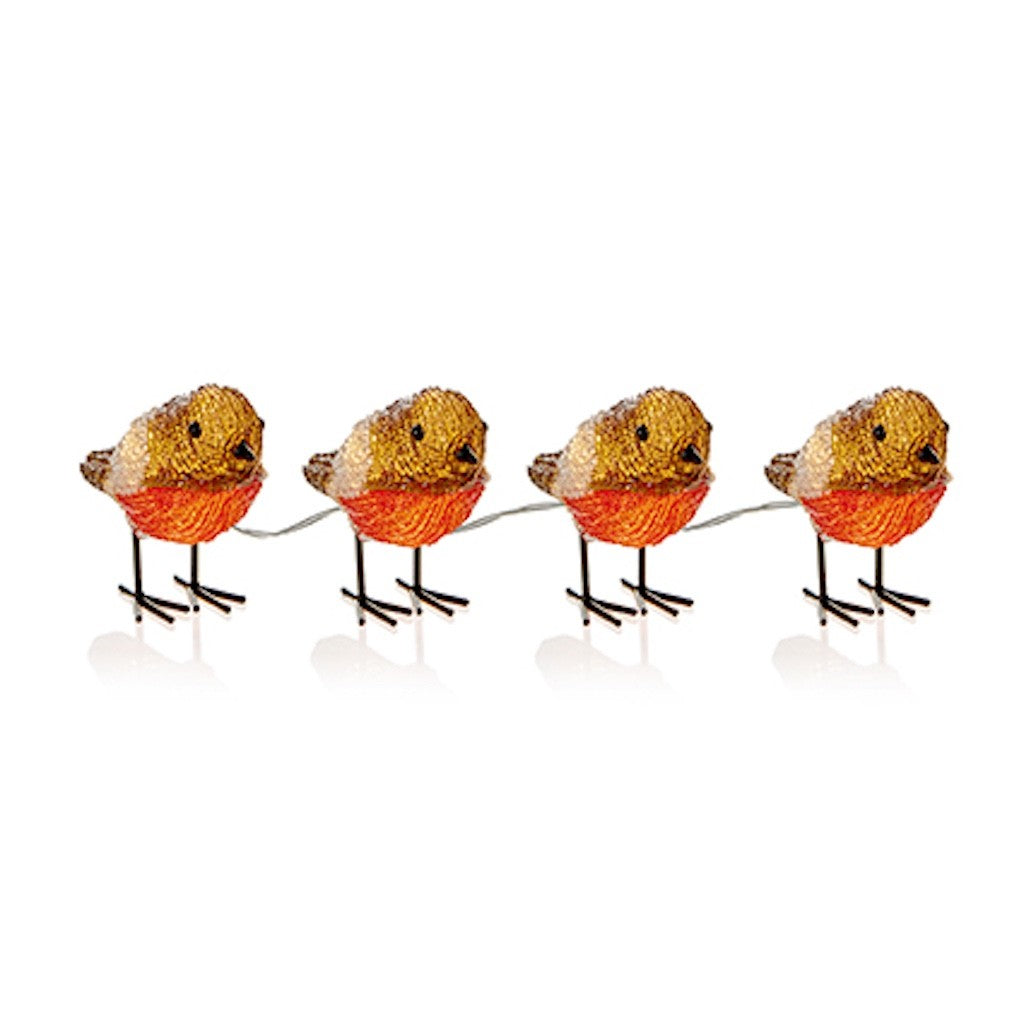 Christmas LED Light Up 4 Acrylic Robins Decoration 16cm Timer Indoor Outdoor