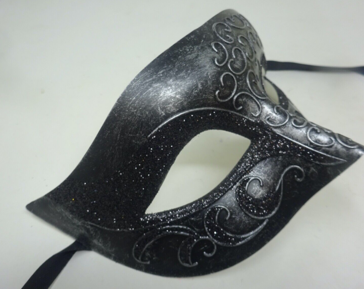 BLACK & SILVER UNISEX VENETIAN MASQUERADE BALL PARTY PROM EYE THEATRICAL MASK