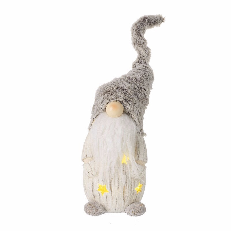 Large Resin Lantern Christmas Stars Gnome with Faux Fur Hat & Stars 50cm Tall