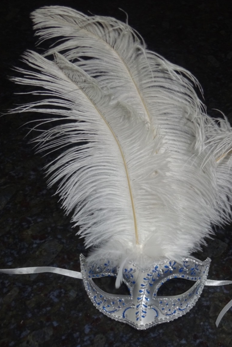 FEATHER MASK BLUE & SILVER VENETIAN MASQUERADE BALL CARNIVAL PARTY FACE EYE MASK