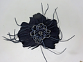 Hair Fascinator Corsage & Brooch Black Feather Petals & Beaded Centre- Funeral