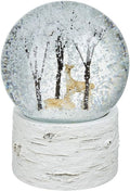 Musical Christmas Snowy Reindeer & Robins Snow Globe Bark Effect Base 14cm Tall