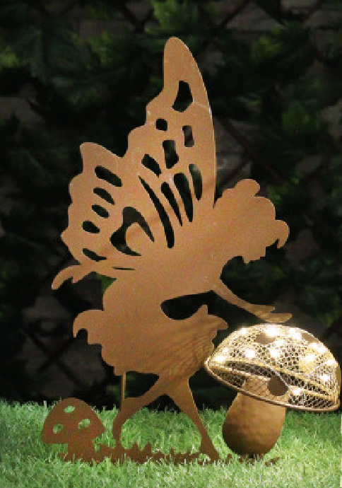 Core-Ten Rusty Metal Solar LED Fairy Light Garden Ornament Figurine 33cm High