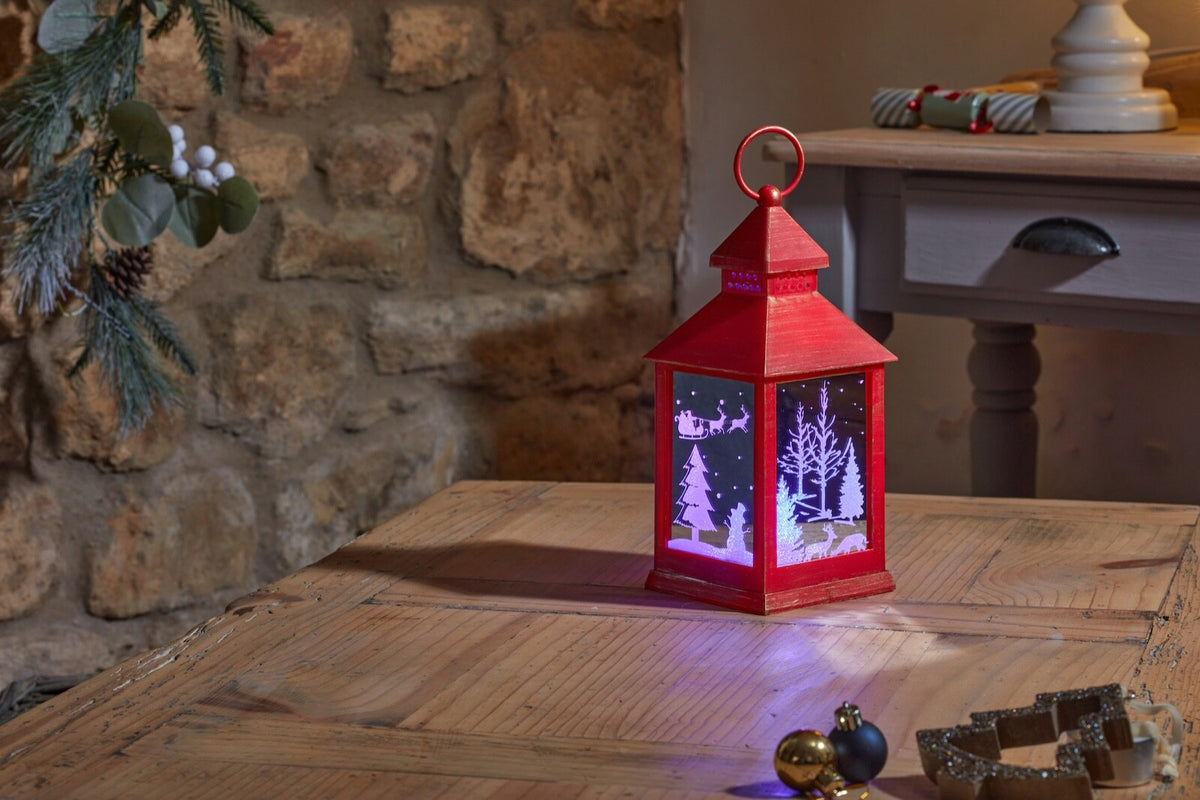 Choice of 2 Christmas Colour Changing LED Light Up Lantern 24cm Tall on Timer