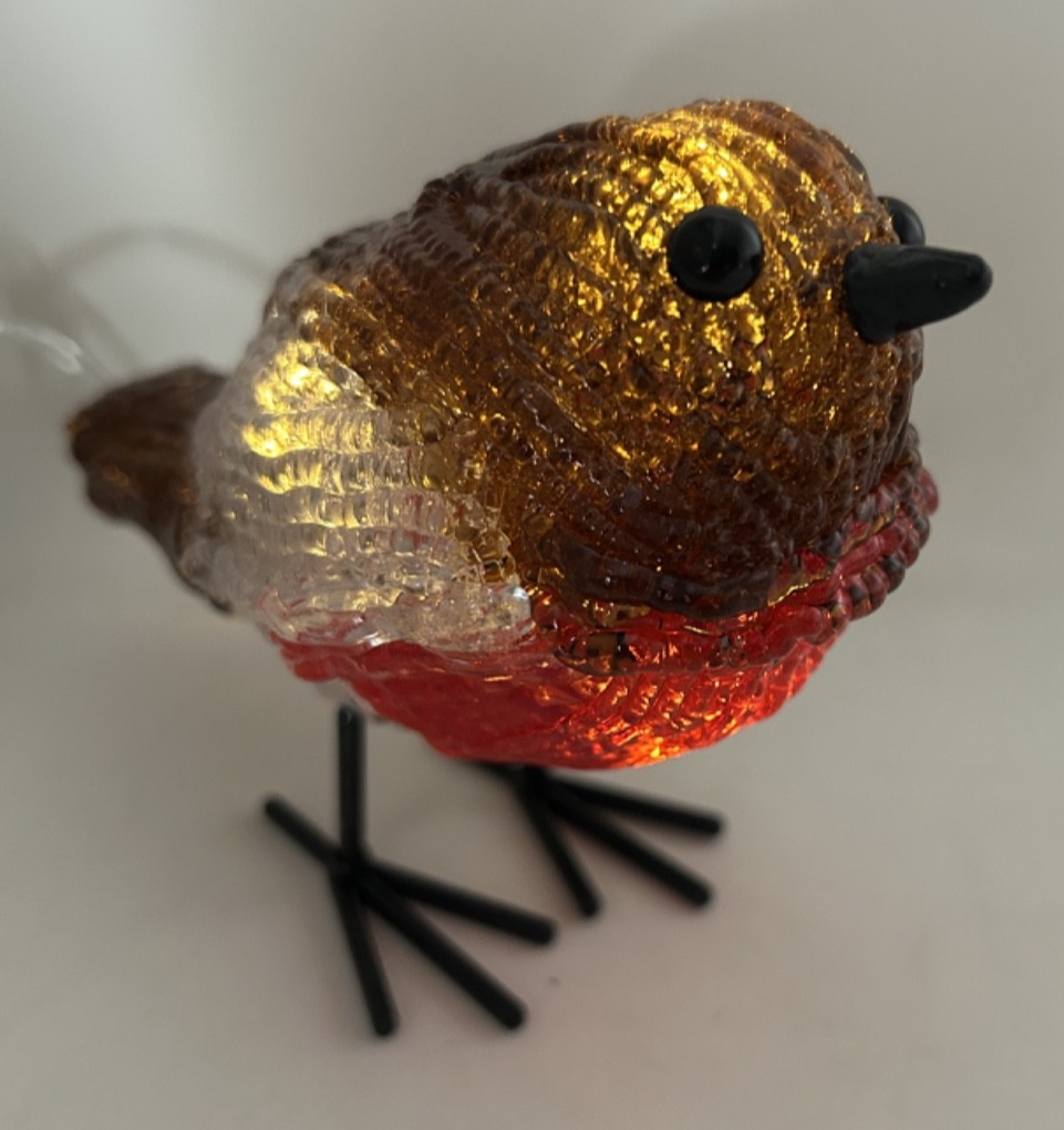 Christmas LED Light Up Acrylic Robin Decoration 16cm Long Timer Indoor Outdoor