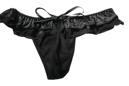 Black Satin & Sheer Fabric Ladies Lingerie Panties Briefs String Thong Knickers