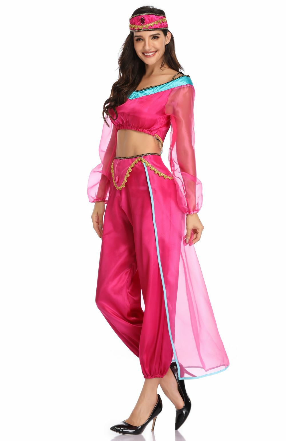 3 PIECE BELLY DANCER BOLLYWOOD JASMINE GENIE ARABIAN PRINCESS COSTUME SIZE 10