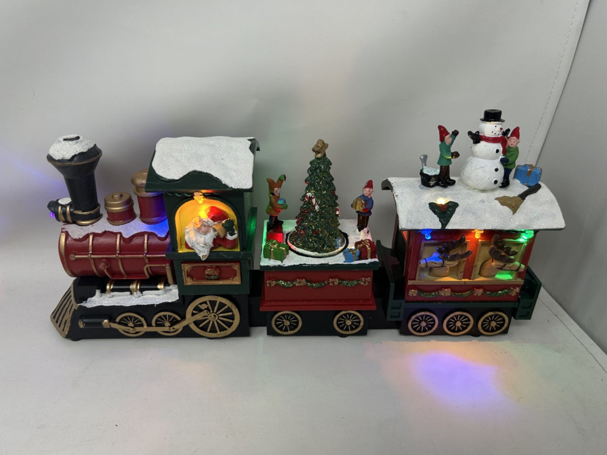 Santa Claus Train Locomotive LED Light Up Revolving Tree Decoration 38cm Long
