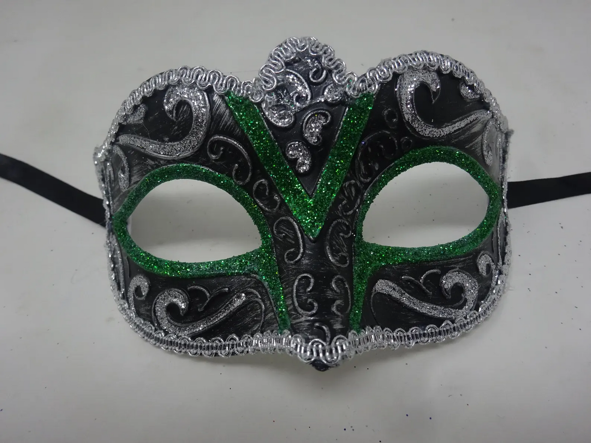 BLACK GREEN & SILVER BRAID VENETIAN MASQUERADE PARTY CARNIVAL BALL PROM EYE MASK