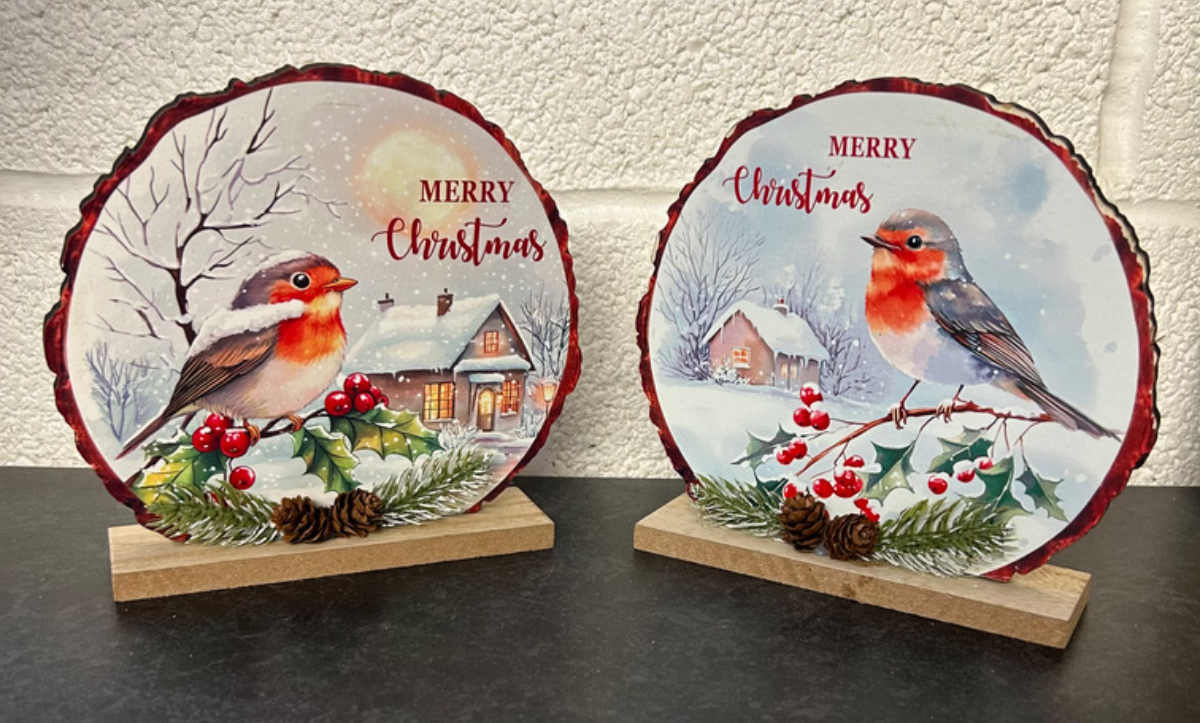 Choice of 2 Designs Freestanding Robin 15cm Tall Festive Christmas Decoration
