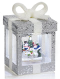 Christmas Silver & White Glitter Metal Gift Parcel Snowman Family 18cm Tall