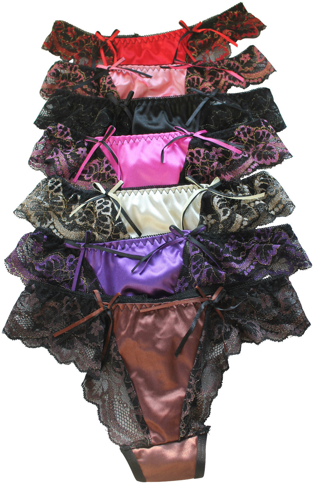 Choice of 3 Colours Beautiful Sexy Ladies Panties Briefs Thong Satin & Lace 8-10
