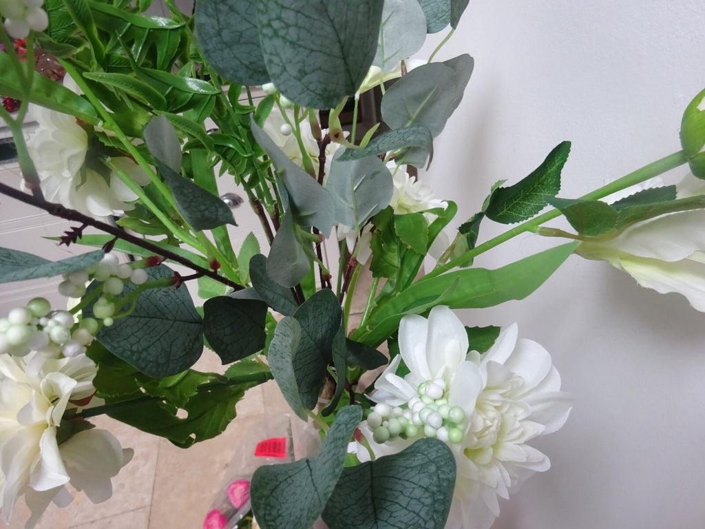 Artificial Hand Tied Floral Bouquet 60cm Tall White Dahlia & Rose Flowers Bundle
