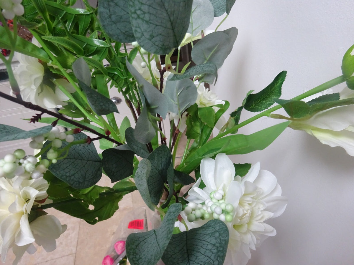 Artificial Hand Tied Floral Bouquet 60cm Tall White Dahlia & Rose Flowers Bundle
