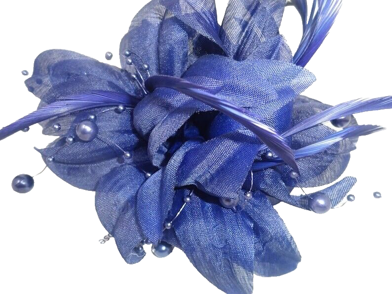 Hair Fascinator Corsage and Brooch Navy Blue Decorative Pearlised Beaded Stamens