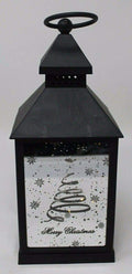 Christmas Design Winter LED Mirror Finish Hurricane Lantern Black Frame 27cm
