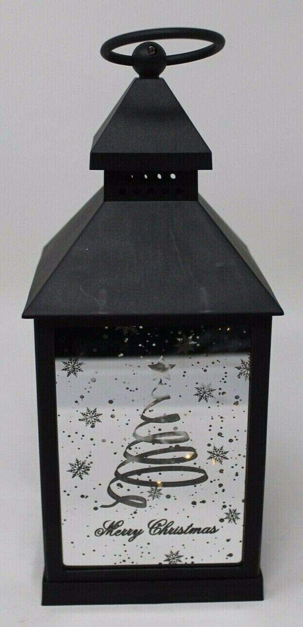 Christmas Design Winter LED Mirror Finish Hurricane Lantern Black Frame 27cm
