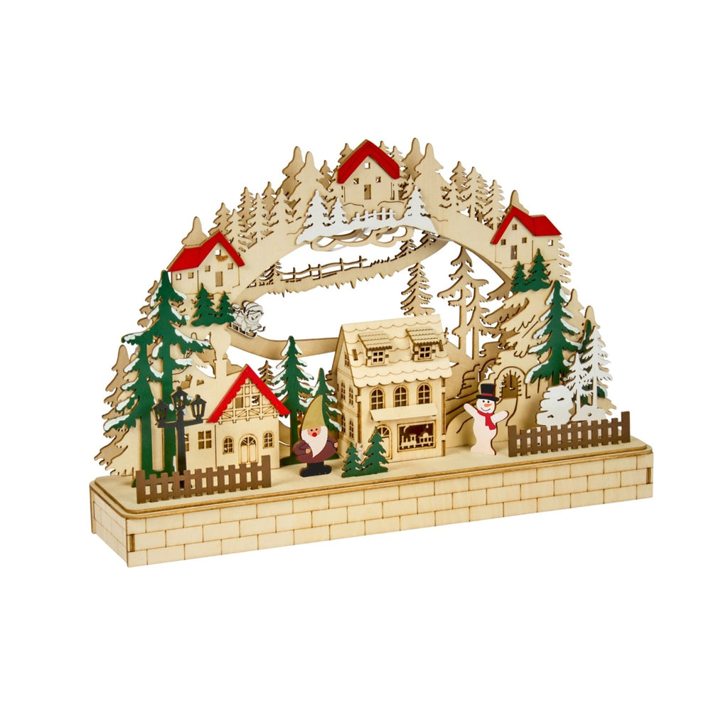 Wooden Alpine Christmas Village  LED Light Up Decoration 41cm Cut-out Design